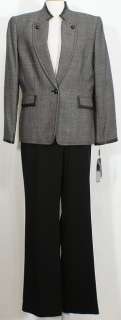 NWT Tahari Black Wool Faux Leather Trm Pant Suit 16W  