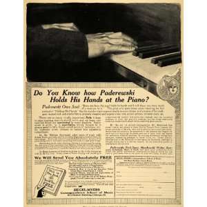   Music School Paderewski Piano Keys   Original Print Ad
