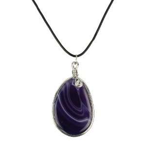  Base Metal and Dyed Purple Agate Pendant on Leather Cord 