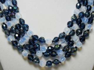 Aurora Borealis /Vaseline Art Glass Bead 4 Strand Bib Necklace West 