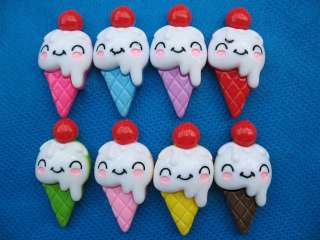 24 Resin Ice cream Flatback w/Cherry Button  8 colors  