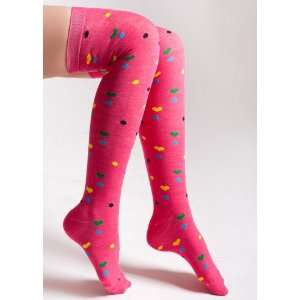  Multi Color Heart Hot Pink Thigh High Socks Size 9 11 