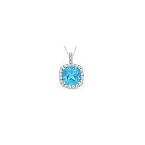 ZALES Cushion Cut Blue Topaz and Lab Created White Sapphire Pendant in 