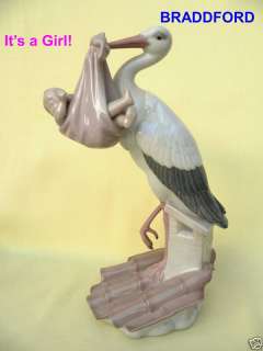 LLADRO 6382 Stork & Baby Girl! **MINT ***  