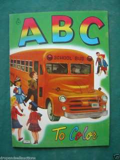 ABCS LETTERS CHILDREN COLORING BOOK 1950S SCHOOL BUS  