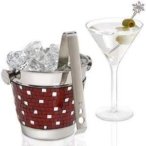    Alluring Red Mosaic Ice Bucket with Tongs