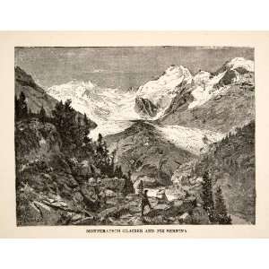 1881 Wood Engraving Morteratschi Glacier Piz Bernina Switzerland Alps 