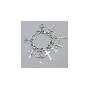  Womens Jewelry, Cross Charm Bracelet, Silver Burnished 
