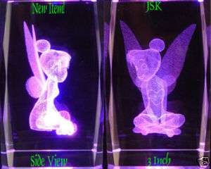 TINKERBELL SITTING #2 3 INCH 3D CRYSTAL ETCHED 2 LED  