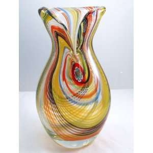   Vase Mouth Blown Art Colorful Swirl Lines Vase X410: Home & Kitchen