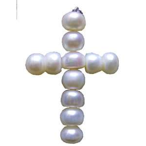  Genuine White Pearl Cross Pendant 