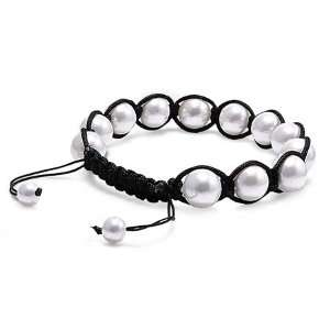 Tibetan Knotted Bracelet   White MOP w/ Black String   Bead Size: 10mm 