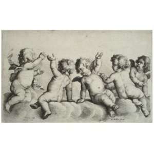   Art Greetings Card Wenceslaus Hollar   Three cherubs & 2 boys on