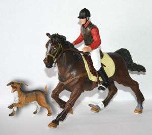 PAPO Bay Horse With Saddle, Male Rider & Beagle NEW  