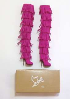   Louboutin Barbie DOLLY FOREVER PINK FRINGE THIGH HIGH BOOTS and Box