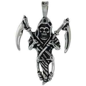 Stainless Steel Grim Reaper Skull Biker Pendant 30 in. Bead Chain 