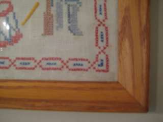 Vintage PATRIOTIC Framed Cross Stitch Sampler MY COUNTRY TIS OF THEE 