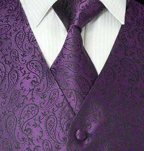 Landisun Silk Tuxedo Vest Set:Solid Purple Paisley 331VS( S, M, L, XL 