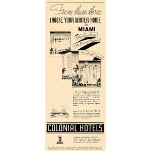  1936 Ad Colonial Hotels Winter Home Miami Biscayne Bay 