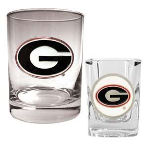 Georgia Bulldogs UGA Rock Glass & Shot Glass Set:  Sports 