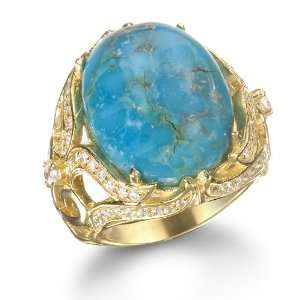  COPPER BLOCKED BLUE TURQUOISE COCKTAIL RING IN GP CHELINE 