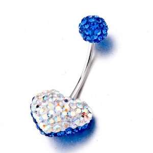   Button Ring Heart Bling Sapphire Color Belly Rings: Pugster: Jewelry