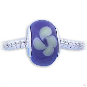   Murano glass blue with green Flowers, Beads bracelet charm: Jewelry