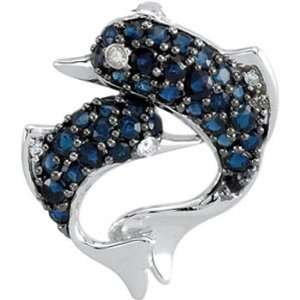   : 14K White Gold Sapphire and Diamond Dolphin Mother Pendant: Jewelry