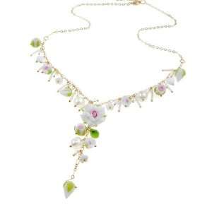 Bohemian Style Rose Clay Flower Sweet Crystal Necklace (White with 