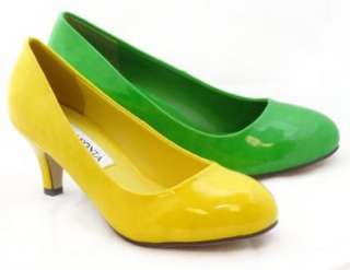  Green or Yellow Low Heel Round toe Patent Pump Shoes
