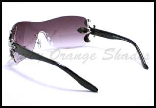 FLEUR DE LIS Design RIMLESS SHIELD FASHION Sunglasses BLACK  