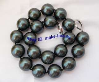 stunning big 20mm round black south sea shell pearls necklace  