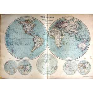  1872 Map Atlas World Hepmispheres Equator Circumpolar 