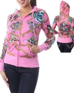 Womans sublimation tatoo hoodie jacket sweater S M L XL roses pink 