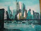 New York city Brooklyn Bridge Mid century PAINTING Eames oil era