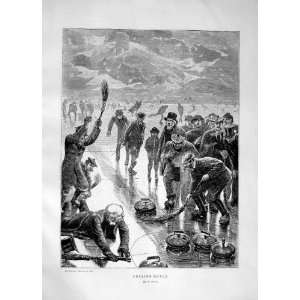   1869 CURLING MATCH SPORT ICE WINTER SKATING OLD PRINT: Home & Kitchen