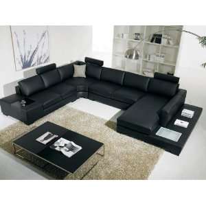  T35 Modern Black Sectional Sofa with 3 Headrests