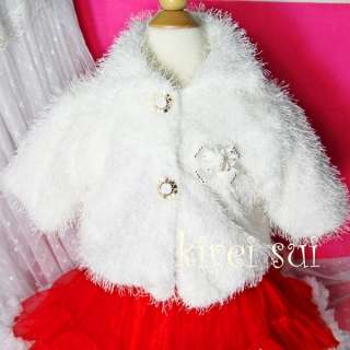 Girl Princess White Faux Fur Crystal Bow Coat COATB7  
