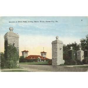 1920s Vintage Postcard Entrance to Swope Park, showing Shelter House 