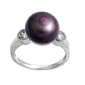  Sterling Silver Ring   Clear CZ and Abalone Ball   12 mm x 