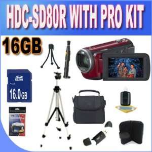  Panasonic HDC SD80R HD SD Card Camcorder (Red) w/16GB SDHC 