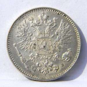 FINLAND under Russia   1915 S silver 50 Pennia; UNC  