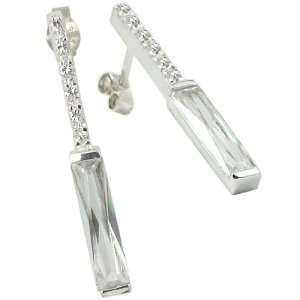   & Elegant 925 Sterling Silver & CZ Bar Drop Earrings Jewelry