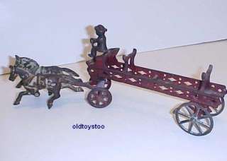 RARE HUBLEY HOOK & LADDER HORSE DRN FIRE CART CAST IRON  