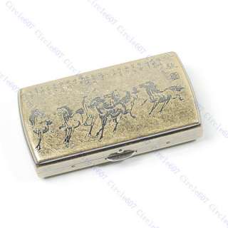 Bronzy Cigarette Case Carved Eight Running Horses Poem  