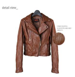   Chic Vintage Lambskin Brown Leather Biker Rider Jacket 4 Size  