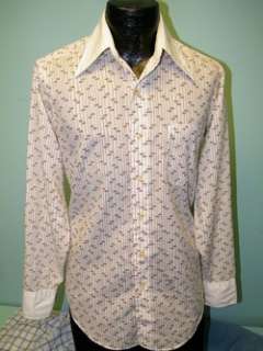 Vintage 50s Mens WHITE BROWN CROWN Rockabilly ATOMIC Button Up Dress 