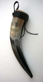 Large Ox Horn Hunting Drinking Cup + Leather Belt Strap  