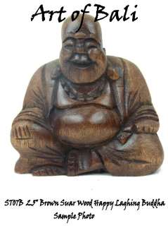 Brown Color Suar Wood Happy Laughing Buddha Bali Statue ST07B 