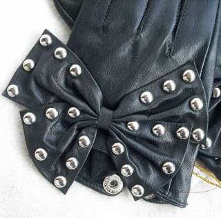 Punk Studded studs bowknot leather Gloves GAGA** S,M,L  
